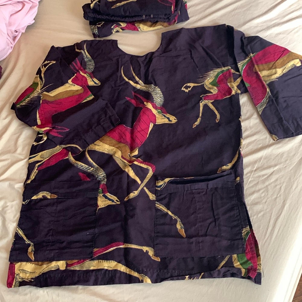 African Safari print all Cotton Men Pajama & Top Suit Medium Size very unique